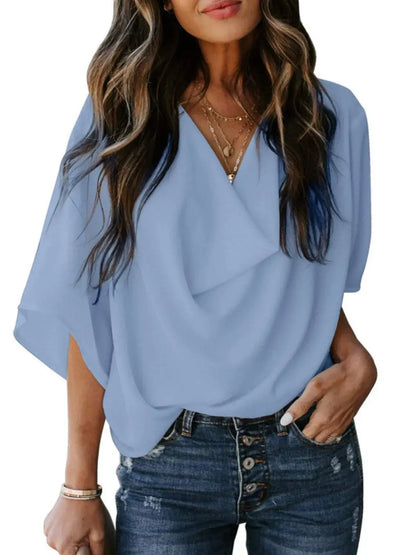 Full Size Ruched Three-Quarter Sleeve Blouse Plus Size.