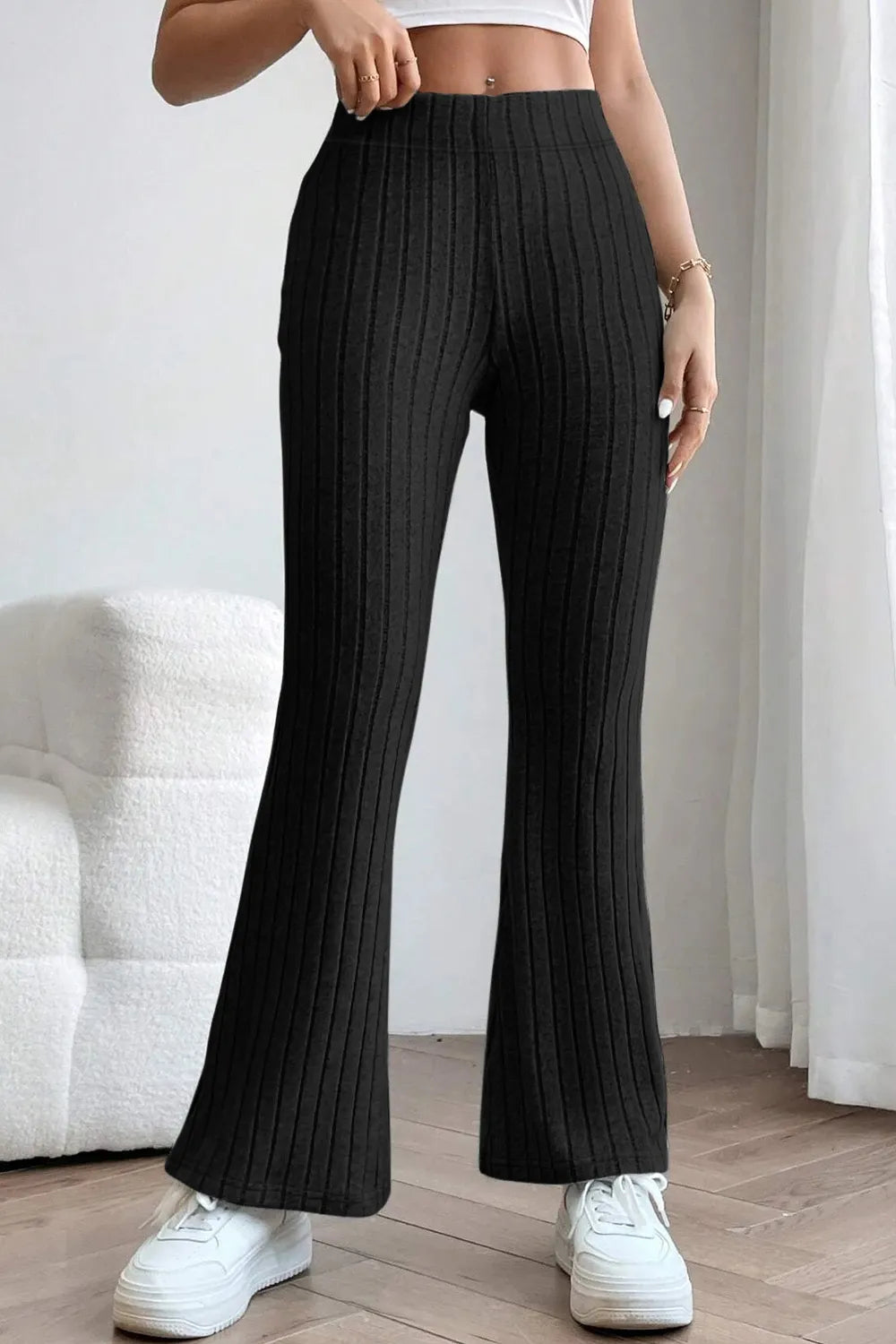 Basic Bae Full Size Ribbed High Waist Flare Pants - Premium Women Pants from Trendsi - Just $10.99! Shop now at Handbags Specialist Headquarter