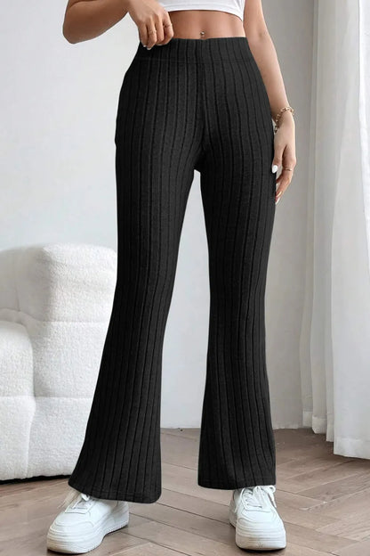 Basic Bae Full Size Ribbed High Waist Flare Pants - Premium Women Pants from Trendsi - Just $10.99! Shop now at Handbags Specialist Headquarter