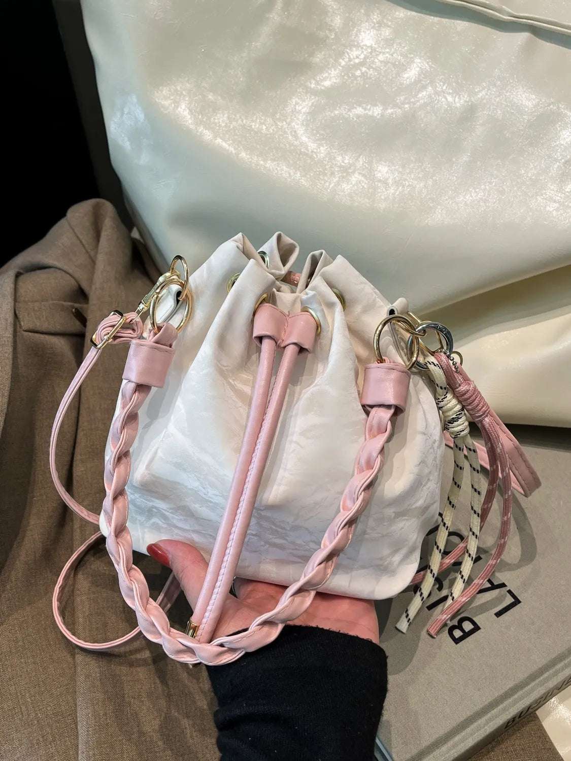 Drawstring PU Leather Bucket Bag - Premium Crossbody Bag from Trendsi - Just $19.99! Shop now at Handbags Specialist Headquarter