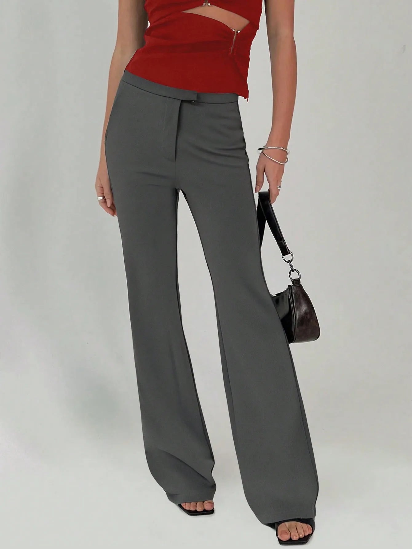 High Waist Flare Leg Trousers - Premium Women Pants from Trendsi - Just $29.99! Shop now at Handbags Specialist Headquarter