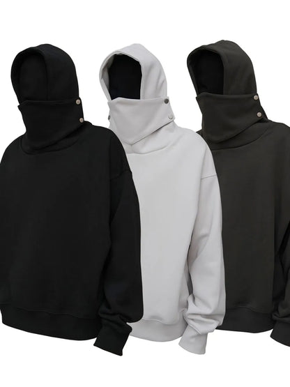 Men's Long Sleeve Hoodie with Mask - Premium Men's Sweatshirts from Trendsi - Just $105.14! Shop now at Handbags Specialist Headquarter
