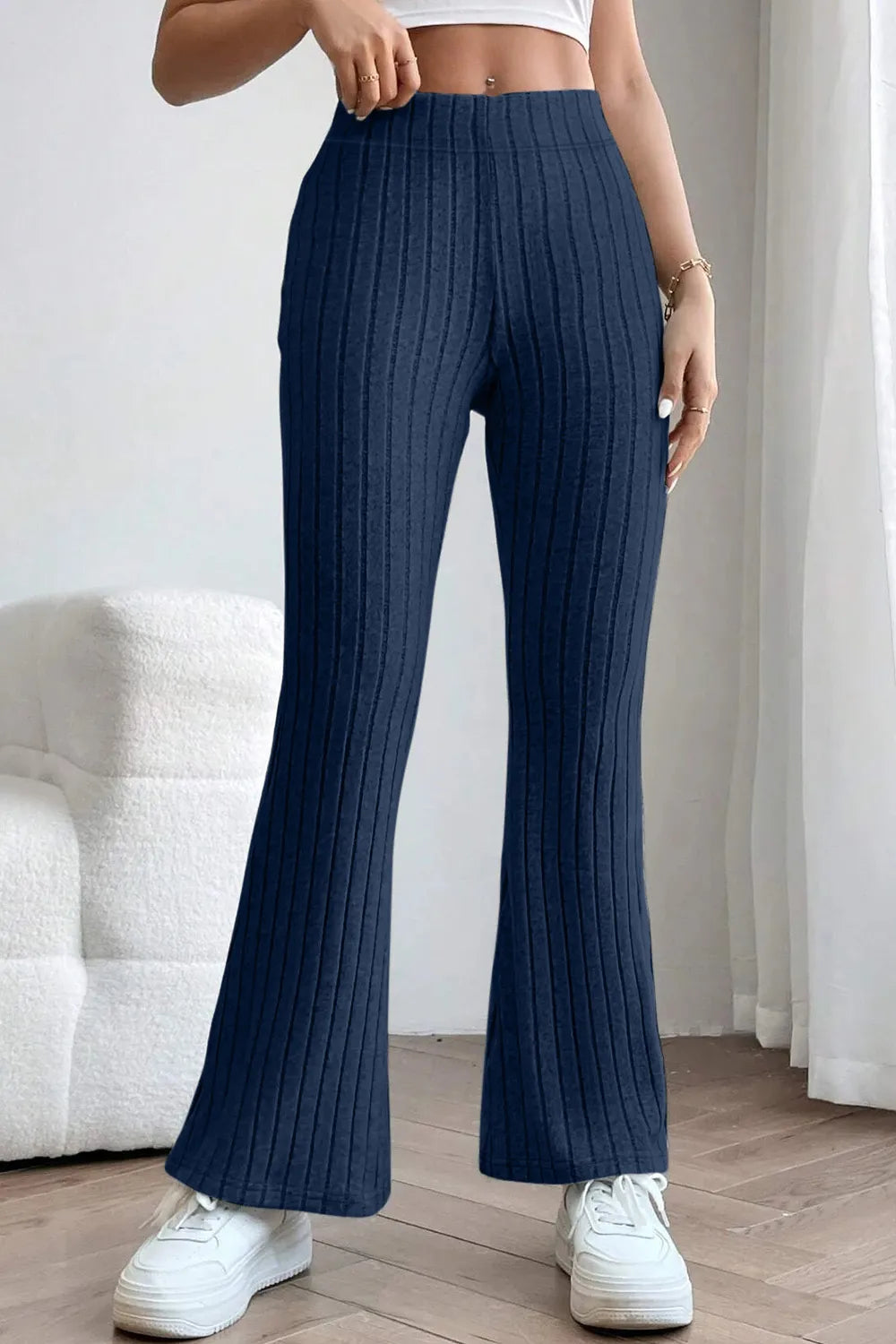 Basic Bae Full Size Ribbed High Waist Flare Pants - Premium Women Pants from Trendsi - Just $10.99! Shop now at Handbags Specialist Headquarter