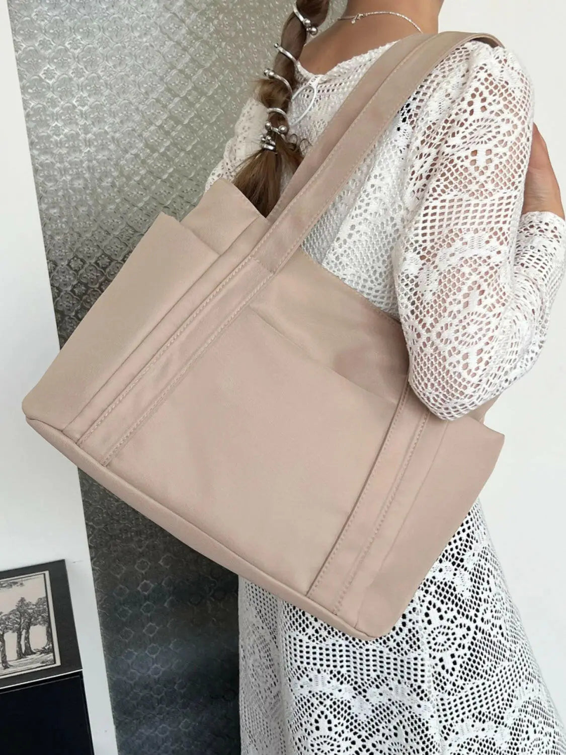 Oxford Cloth Tote Bag with Zipper - Premium Tote Bag from Trendsi - Just $25.64! Shop now at Handbags Specialist Headquarter