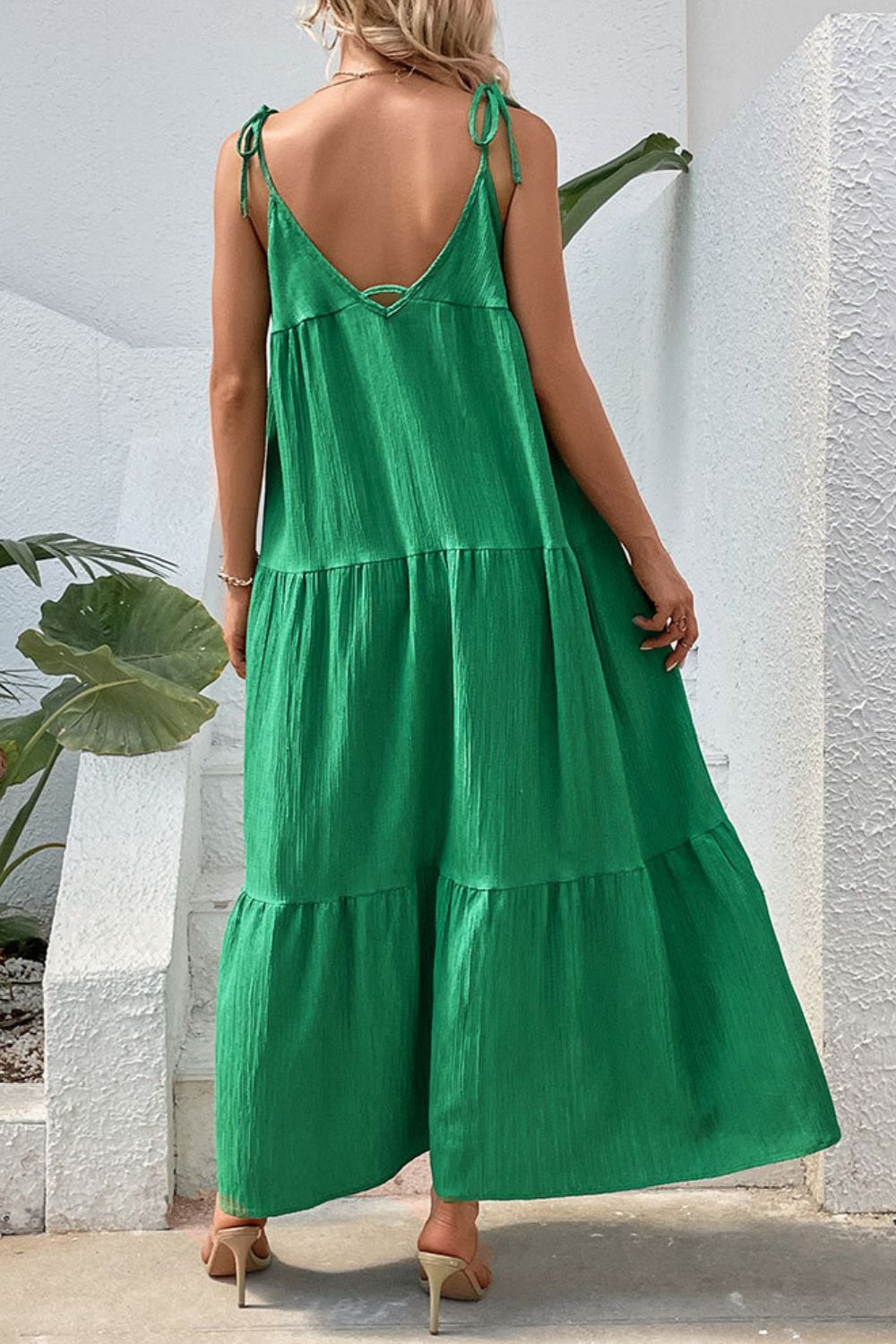 Perfee Tie-Shoulder Tiered Maxi Dress - Premium Maxi Dress from Trendsi - Just $42.99! Shop now at Handbags Specialist Headquarter