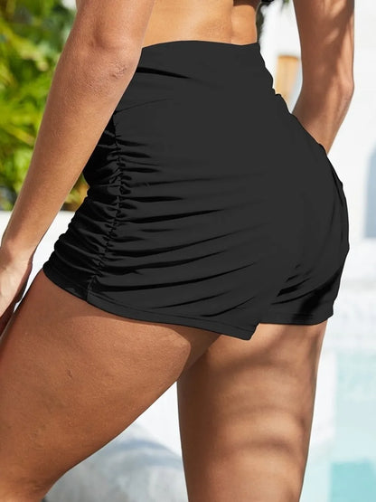 FAM-FAM Ruched Mid-Rise Waist Swim Shorts - Premium  from Trendsi - Just $26.99! Shop now at Handbags Specialist Headquarter