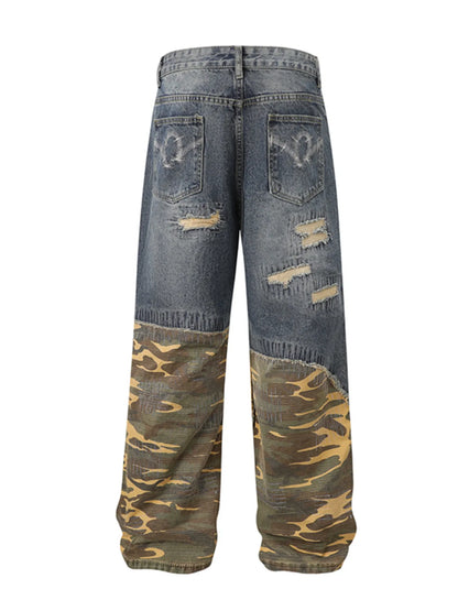 Men's Full Size Distressed Denim Jeans with Camo Patchwork Detailing Plus Size - Premium Women / Jeans & Denim from Trendsi - Just $95.99! Shop now at Handbags Specialist Headquarter