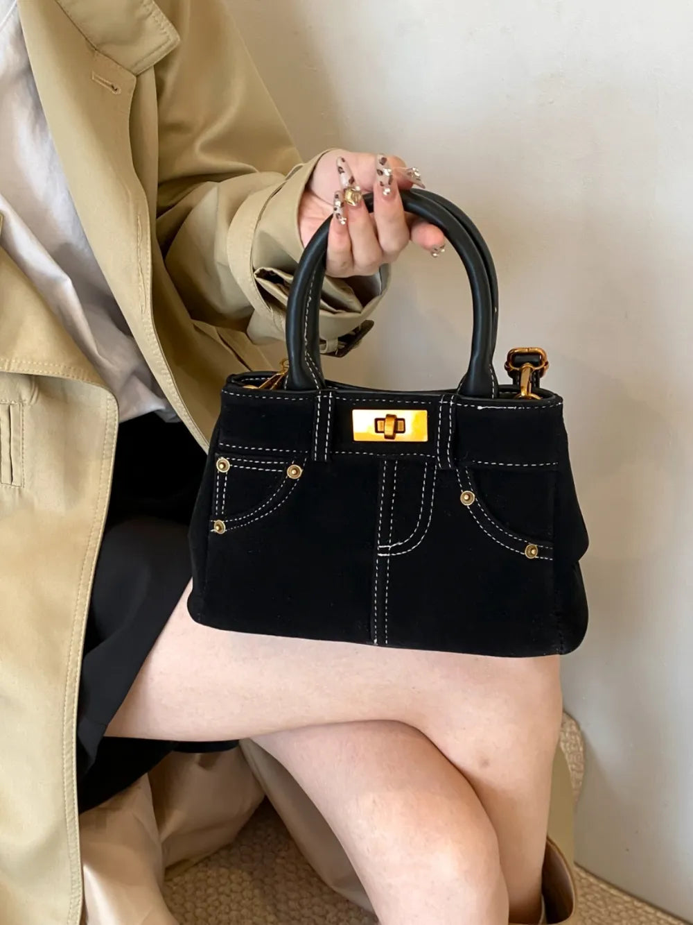 Suede Adjustable Strap Double-Use Handbag - Premium handbags from Trendsi - Just $30.99! Shop now at Handbags Specialist Headquarter