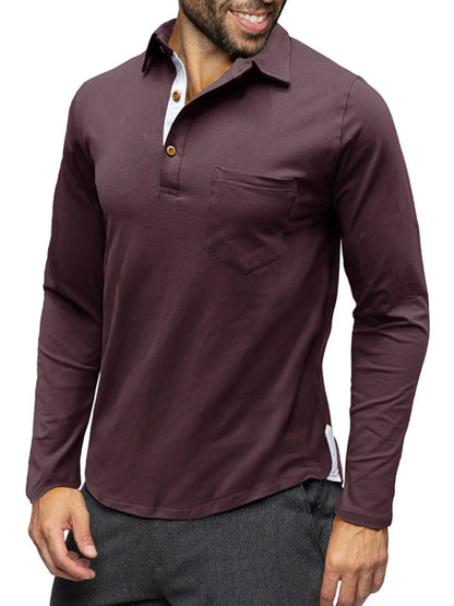 Men's Long Sleeve Polo Shirt with Chest Pocket - Premium Men's Polo shirt from Trendsi - Just $45.04! Shop now at Handbags Specialist Headquarter