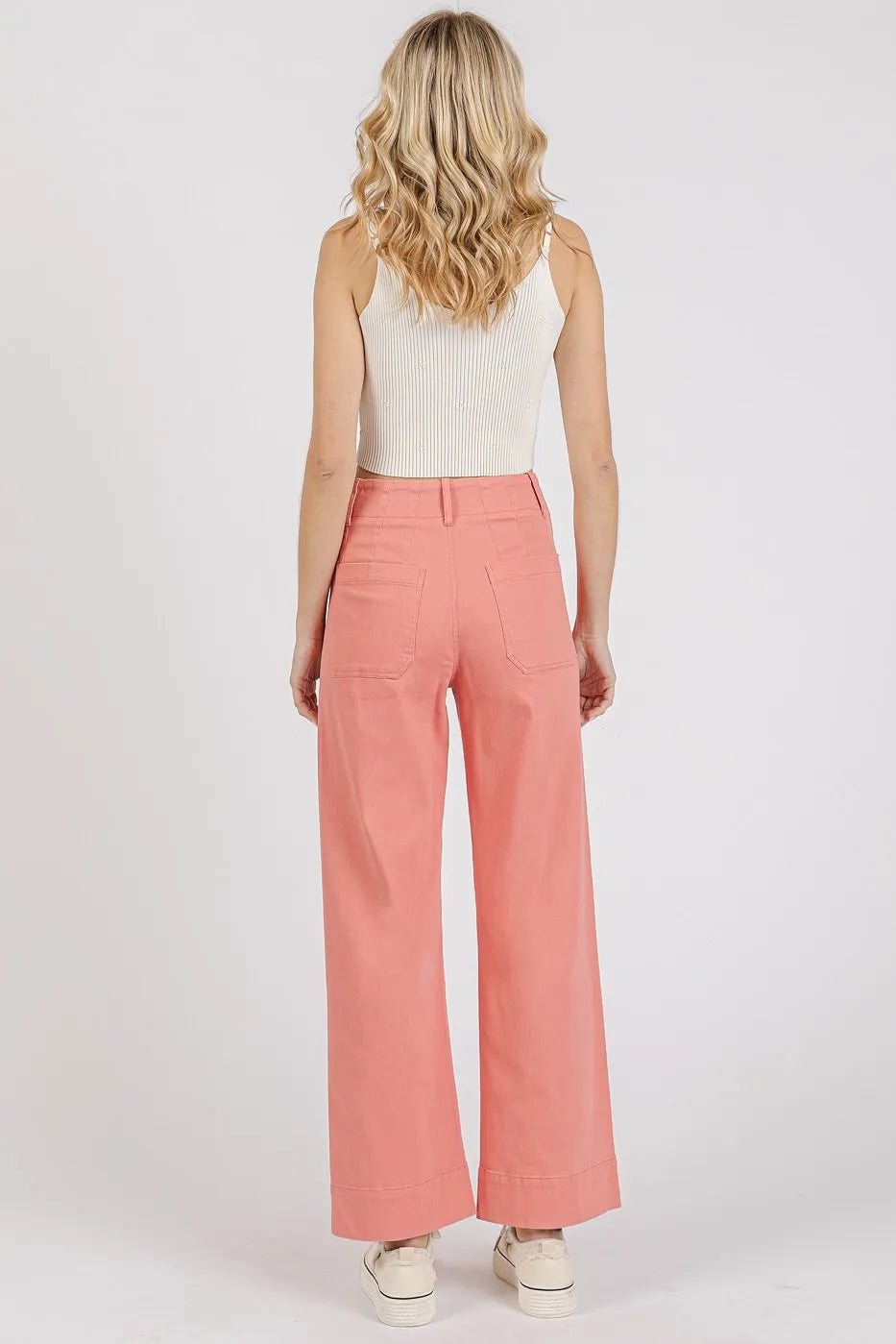 Mittoshop Twill Patch Pocket High Rise Wide Leg Pants - Premium Women Pants from Trendsi - Just $55.99! Shop now at Handbags Specialist Headquarter