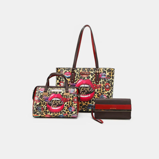 Nicole Lee USA 3-Piece Wild Lips Print Handbag Set - Premium handbags from Trendsi - Just $72.99! Shop now at Handbags Specialist Headquarter