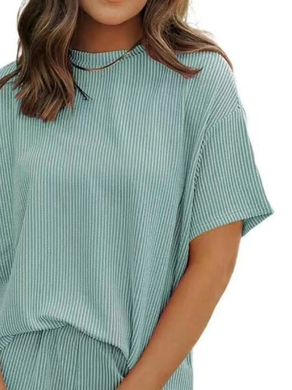 Full Size Ribbed Short Sleeve Top and Shorts Two-Piece Set Plus Size - Premium Sleepwear from Trendsi - Just $34.99! Shop now at Handbags Specialist Headquarter