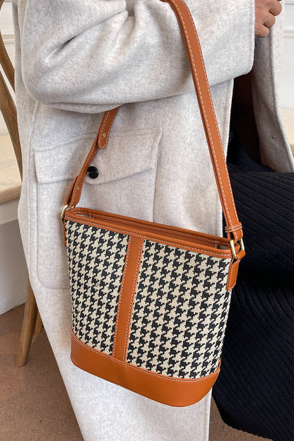 Houndstooth PU Leather Shoulder Bag - Premium Tote Bag from Trendsi - Just $39.99! Shop now at Handbags Specialist Headquarter