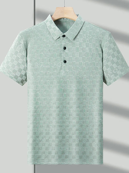 Men's Plus Size Checkered Pattern Short Sleeve Casual Polo Shirt - Premium Men's Polo shirt from Trendsi - Just $35.99! Shop now at Handbags Specialist Headquarter