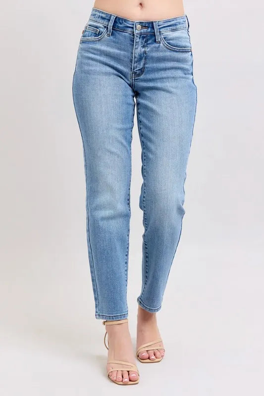 Judy Blue Full Size Mid Rise Vintage Wash Slim Jeans with Cell Phone Pocket Plus Size - Premium Women / Jeans & Denim from Trendsi - Just $60.99! Shop now at Handbags Specialist Headquarter