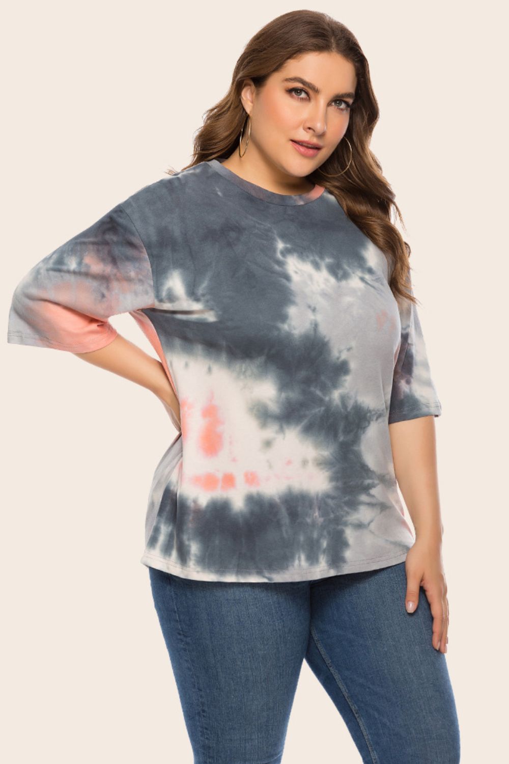 Plus Size Tie-Dye Half Sleeve Tee Shirt - Premium Plus Size Shirts from Trendsi - Just $27! Shop now at Handbags Specialist Headquarter