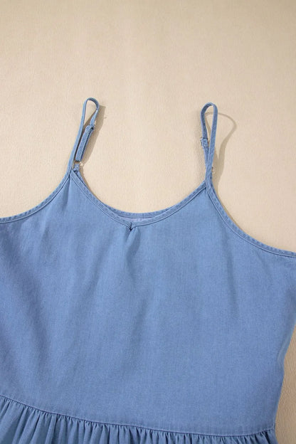 Ruffled Spaghetti Straps Denim Tank Top - Premium Women / Jeans & Denim from Trendsi - Just $28.70! Shop now at Handbags Specialist Headquarter