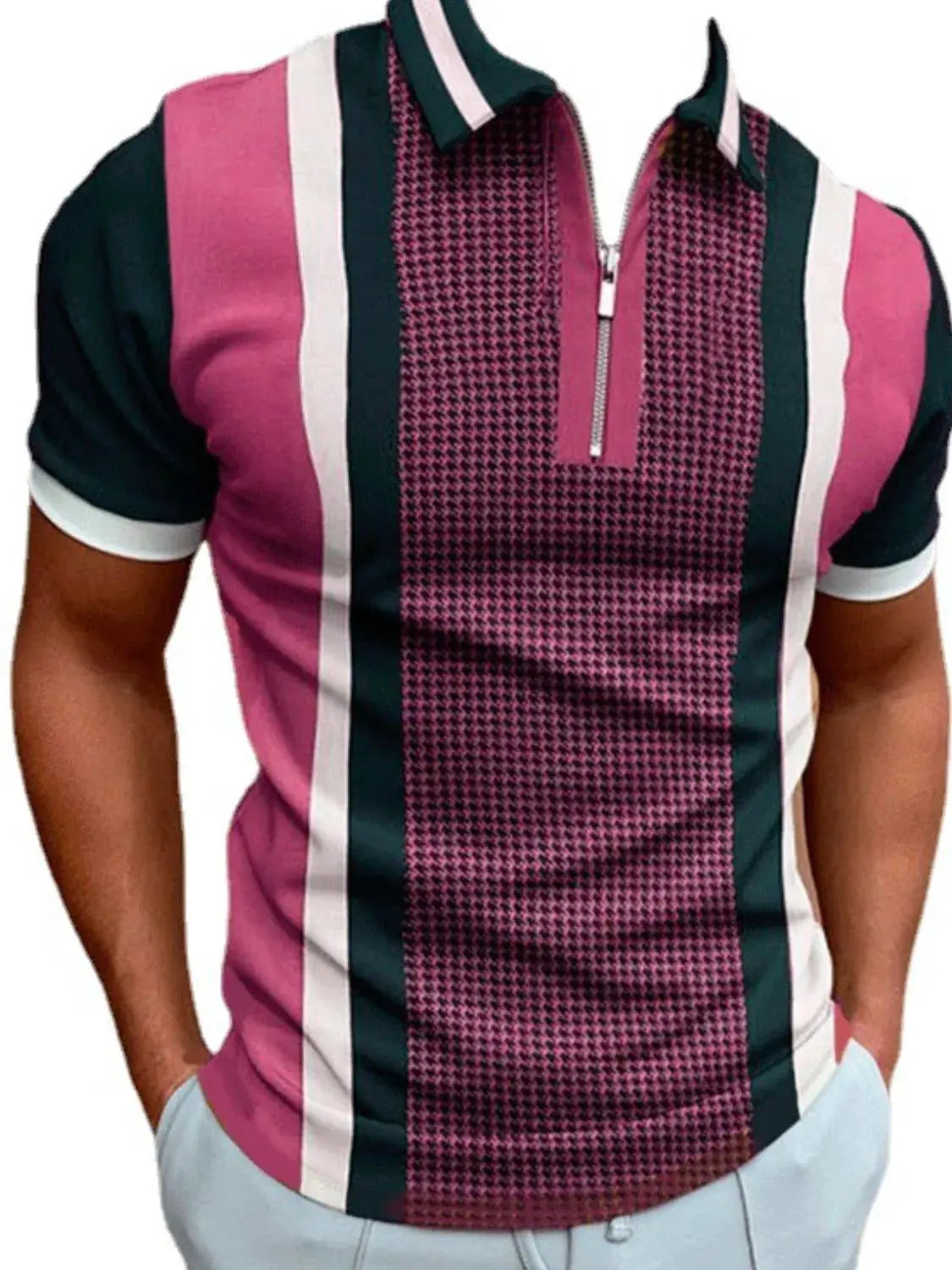 Men's Full Size Quarter Zip Short Sleeve Polo Plus Size.