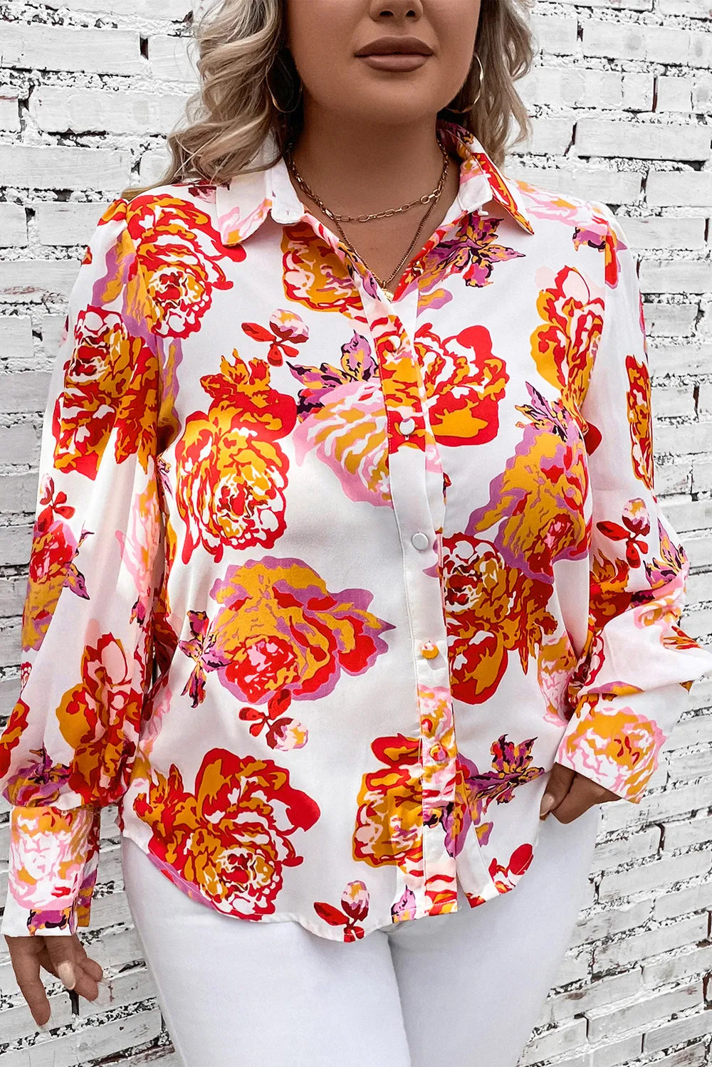 Plus Size Printed Long Sleeve Shirt - Premium Plus Size Shirts from Trendsi - Just $31! Shop now at Handbags Specialist Headquarter