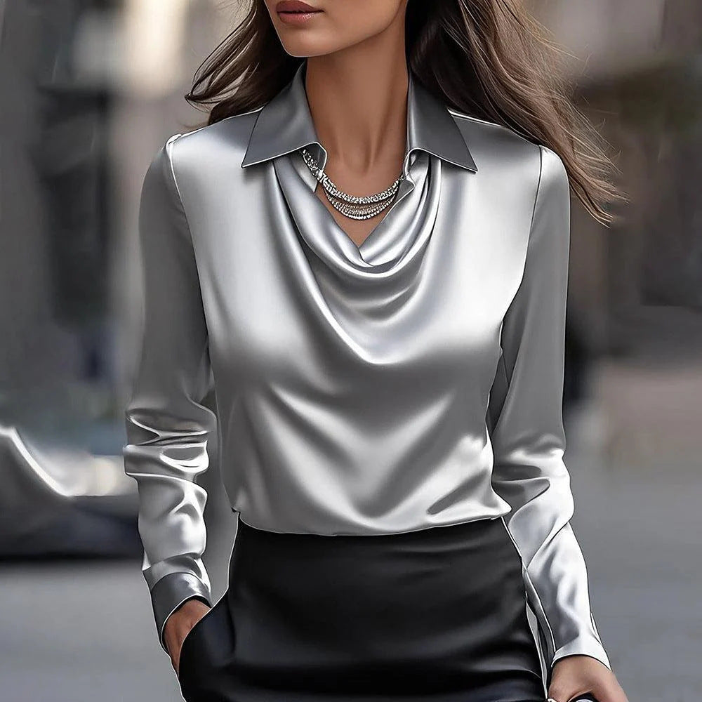 Satin Elegance: Women's Swing Collar Blouse