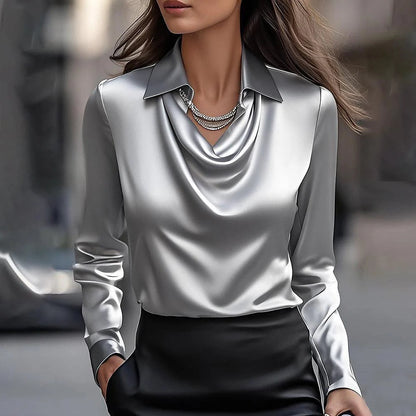 Satin Elegance: Women's Swing Collar Blouse