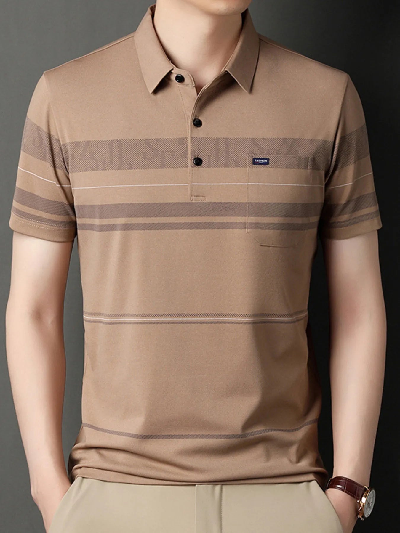 Men's Plus Size Classic Striped Business Casual Polo Shirt - Premium Men's Polo shirt from Trendsi - Just $33.99! Shop now at Handbags Specialist Headquarter