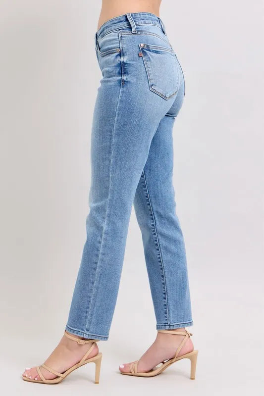 Judy Blue Full Size Mid Rise Vintage Wash Slim Jeans with Cell Phone Pocket Plus Size - Premium Women / Jeans & Denim from Trendsi - Just $60.99! Shop now at Handbags Specialist Headquarter