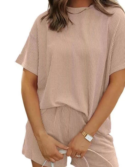 Full Size Ribbed Short Sleeve Top and Shorts Two-Piece Set Plus Size - Premium Sleepwear from Trendsi - Just $34.99! Shop now at Handbags Specialist Headquarter