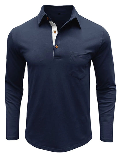 Men's Long Sleeve Polo Shirt with Chest Pocket - Premium Men's Polo shirt from Trendsi - Just $45.04! Shop now at Handbags Specialist Headquarter