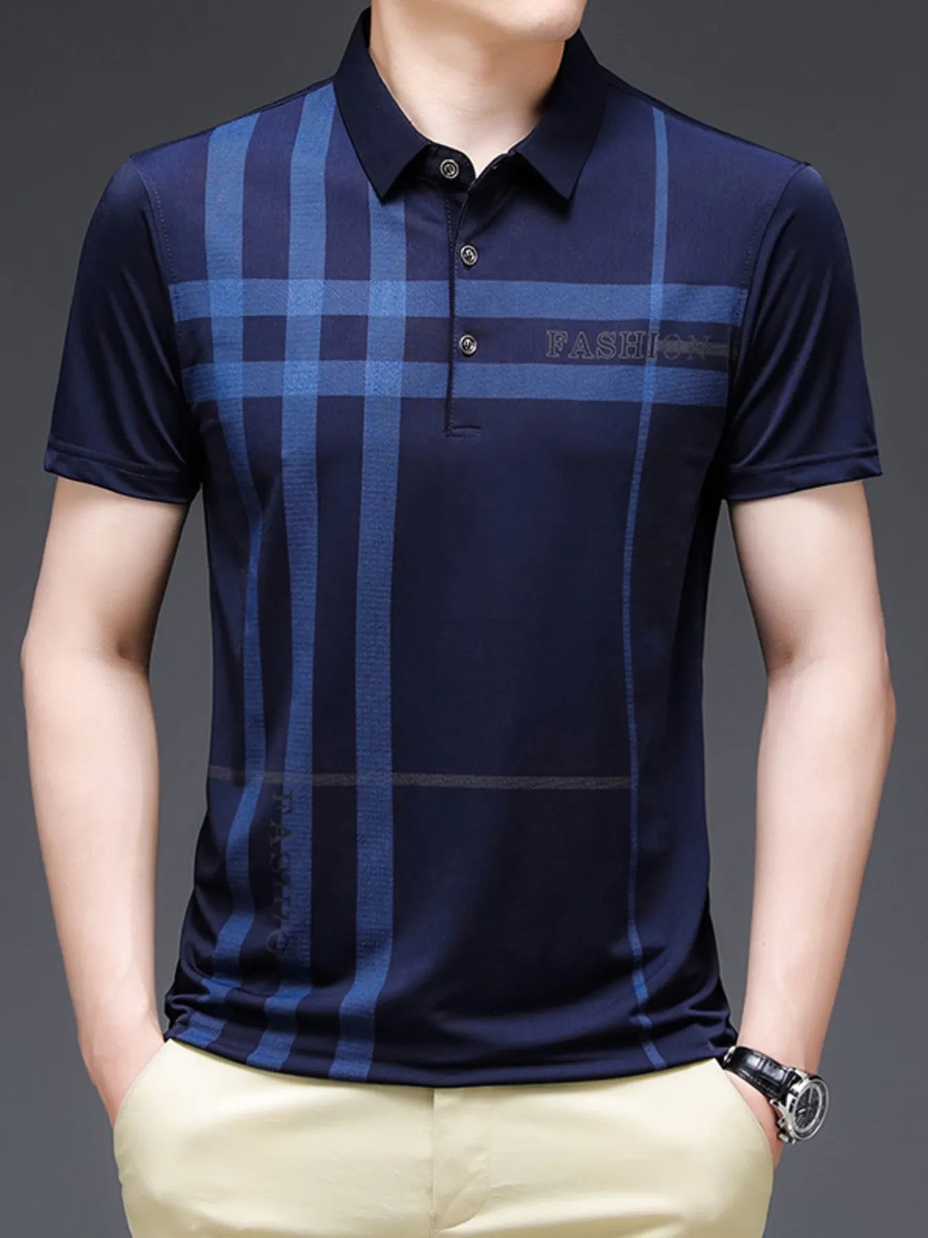 Men's Plus Size Plaid Pattern Short Sleeve Polo Shirt - Premium Men's Polo shirt from Trendsi - Just $28.99! Shop now at Handbags Specialist Headquarter