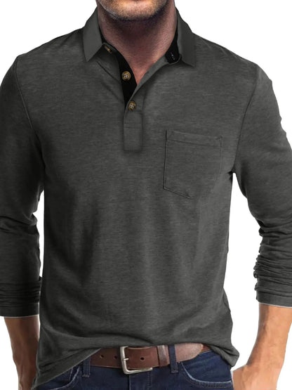 Men's Full Size Long Sleeve Pocket Polo Shirt Plus Size - Premium Men's Polo shirt from Trendsi - Just $41.99! Shop now at Handbags Specialist Headquarter
