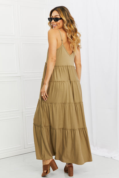 Zenana Full Size Spaghetti Strap Tiered Dress with Pockets in Khaki - Premium Dresses from Trendsi - Just $21.99! Shop now at Handbags Specialist Headquarter