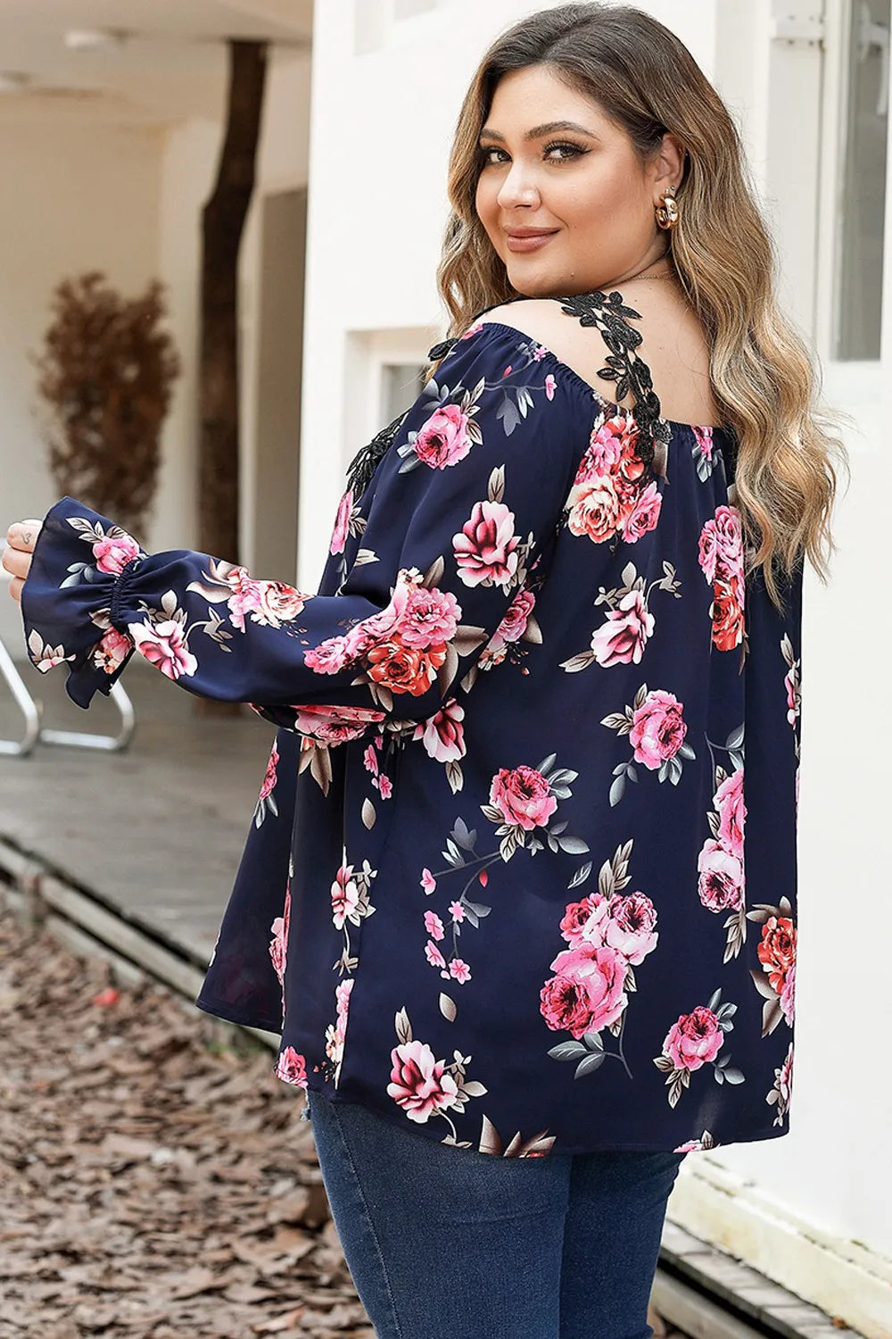 Plus Size Floral Flounce Sleeve Blouse - Premium Plus Size Shirts from Trendsi - Just $25! Shop now at Handbags Specialist Headquarter