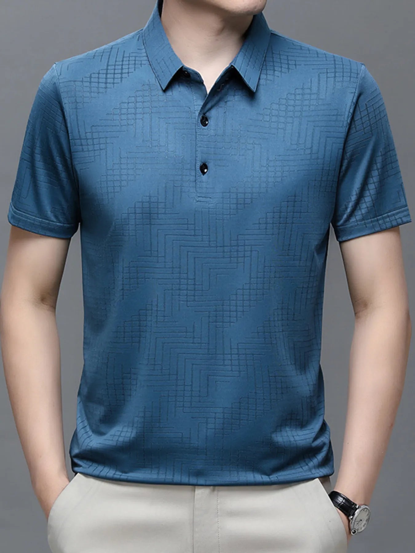 Men's Plus Size Textured Short Sleeve Polo Shirt - Premium Men's Polo shirt from Trendsi - Just $43.99! Shop now at Handbags Specialist Headquarter
