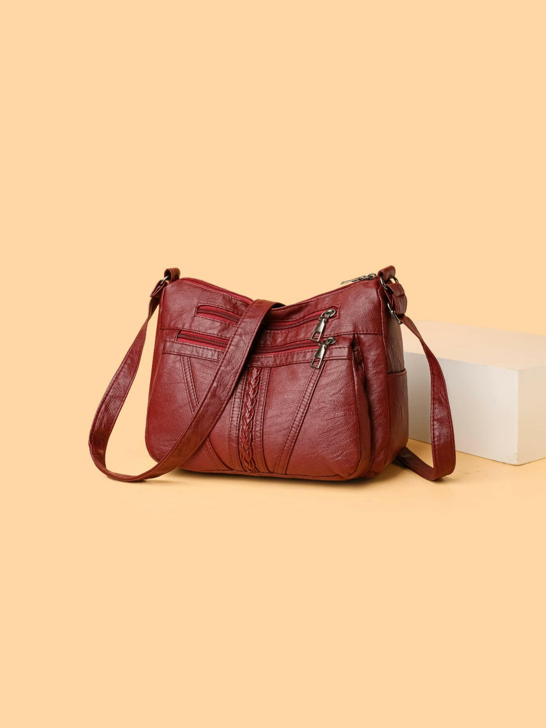 PU Leather Adjustable Strap Shoulder Bag.