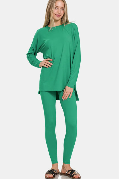 Zenana Full Size Brushed Microfiber Top and Leggings Lounge Set - Premium Sleepwear from Trendsi - Just $32.20! Shop now at Handbags Specialist Headquarter