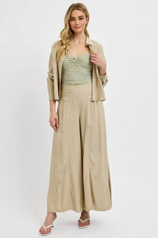 RISEN Shirring Detail Wide Leg Pants - Premium  from Trendsi - Just $55.99! Shop now at Handbags Specialist Headquarter