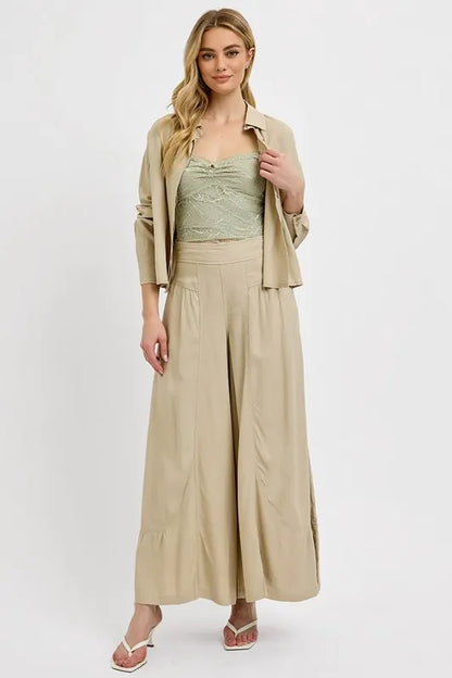RISEN Shirring Detail Wide Leg Pants - Premium  from Trendsi - Just $55.99! Shop now at Handbags Specialist Headquarter
