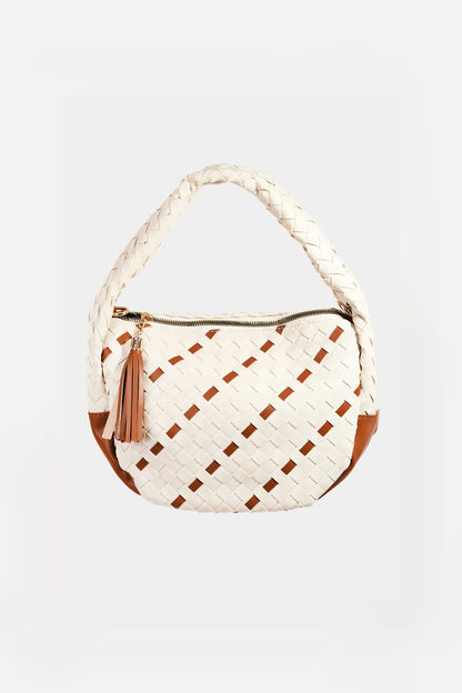 Fame Tassel Detail Weave Semi Circle Bag - Premium Tote Bag from Trendsi - Just $42.99! Shop now at Handbags Specialist Headquarter