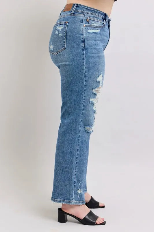 Judy Blue Full Size High Waist Heavy Destroy Straight Jeans Plus Size - Premium Women / Jeans & Denim from Trendsi - Just $62.99! Shop now at Handbags Specialist Headquarter