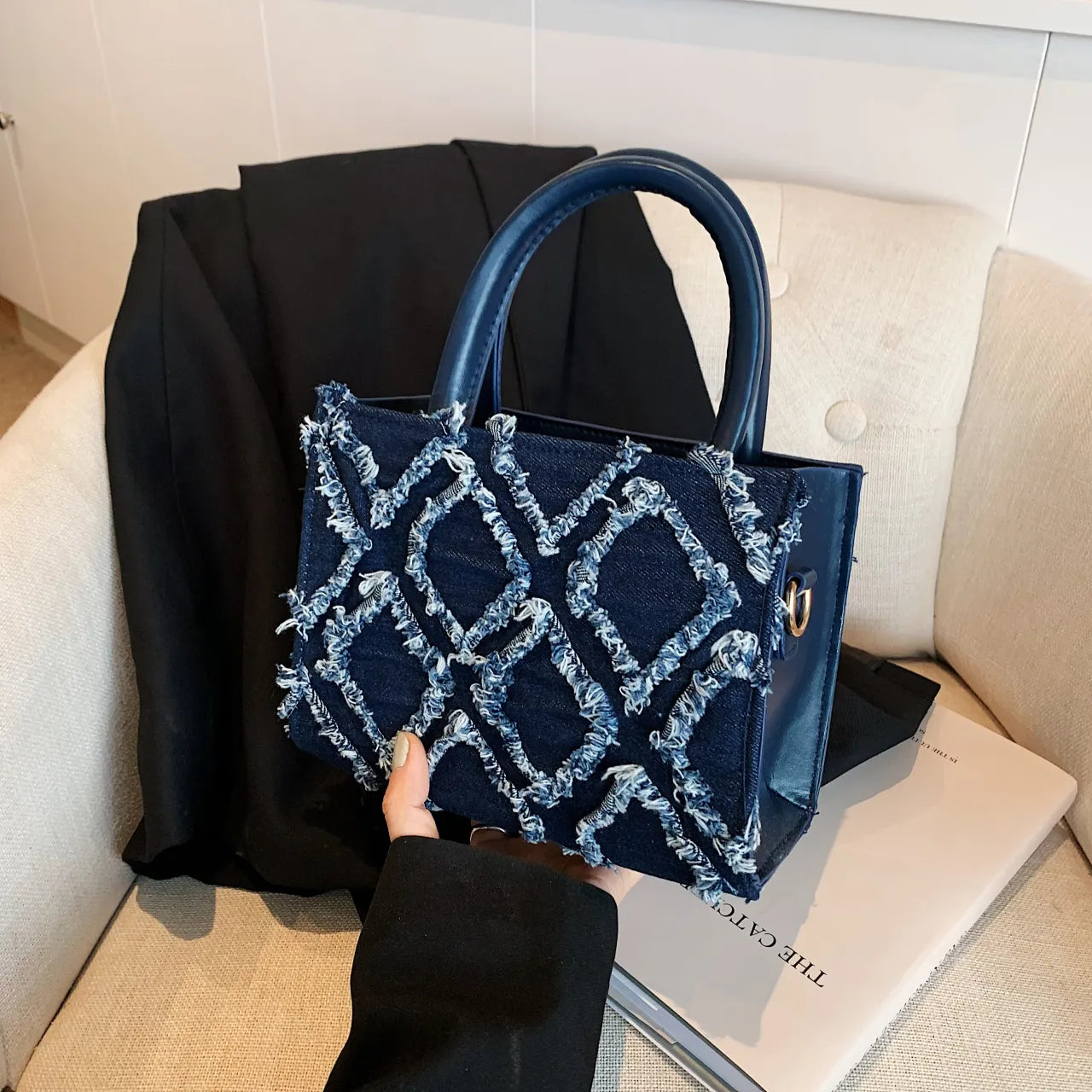 Diamond Pattern Fringe Edge Tote Bag - Premium Tote Bag from Trendsi - Just $39.99! Shop now at Handbags Specialist Headquarter