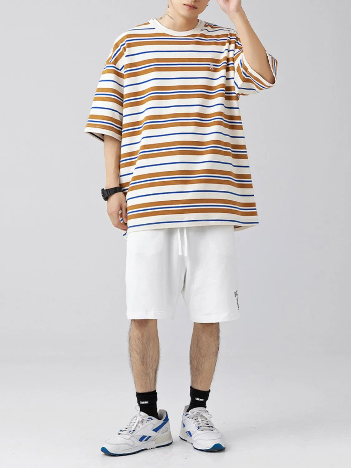 Men's Plus Size Basic style Round Neck Striped T-Shirt - Premium Men's T-Shirt from Trendsi - Just $33.99! Shop now at Handbags Specialist Headquarter