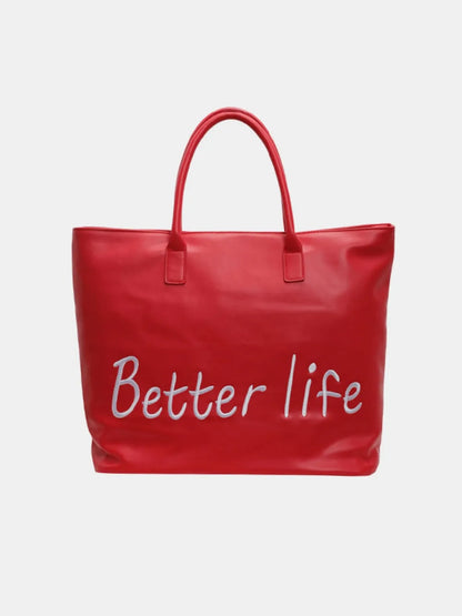 BETTER LIFE PU Leather Tote Bag - Premium Tote Bag from Trendsi - Just $38.99! Shop now at Handbags Specialist Headquarter