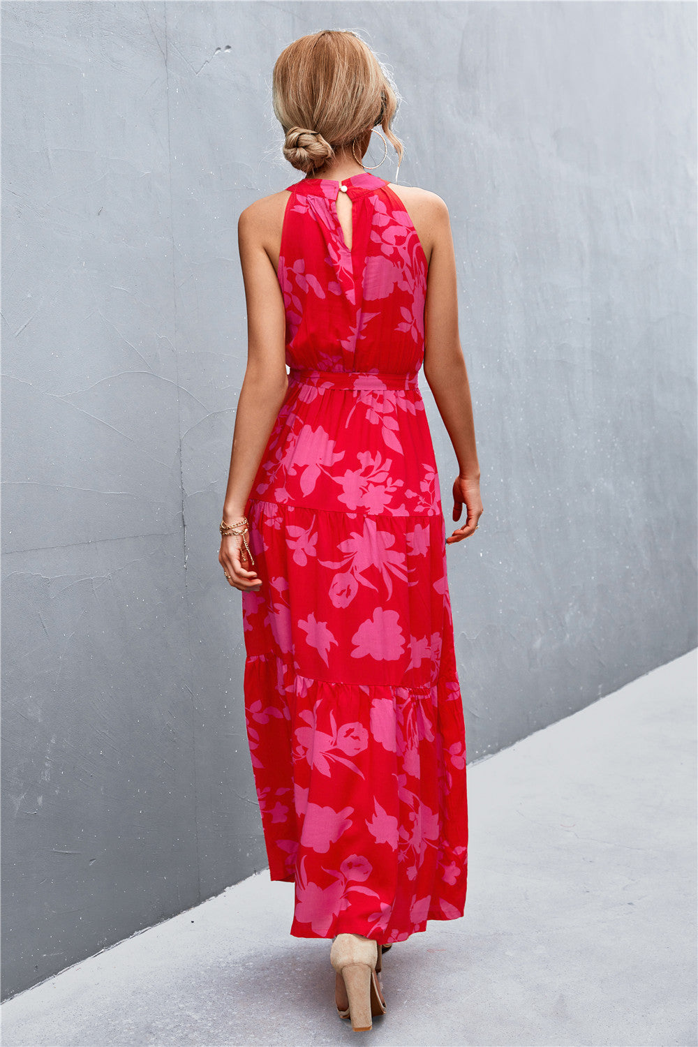 Printed Sleeveless Tie Waist Maxi Dress - Premium Maxi Dress from Trendsi - Just $36.99! Shop now at Handbags Specialist Headquarter