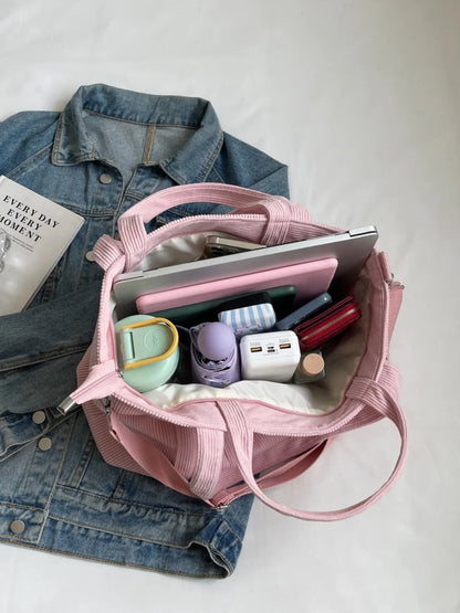 Corduroy Solid Large Tote Bag - Premium Tote Bag from Trendsi - Just $39.99! Shop now at Handbags Specialist Headquarter