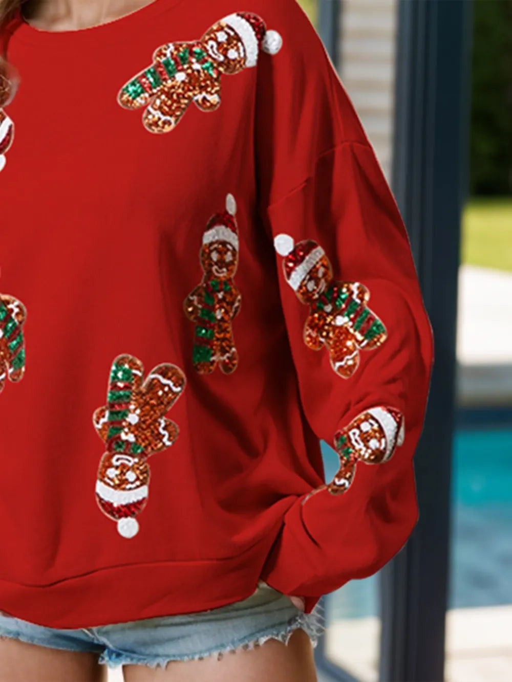 Sequin Gingerbread Man Long Sleeve Sweatshirt - Premium Men's Sweatshirts from Trendsi - Just $49.72! Shop now at Handbags Specialist Headquarter