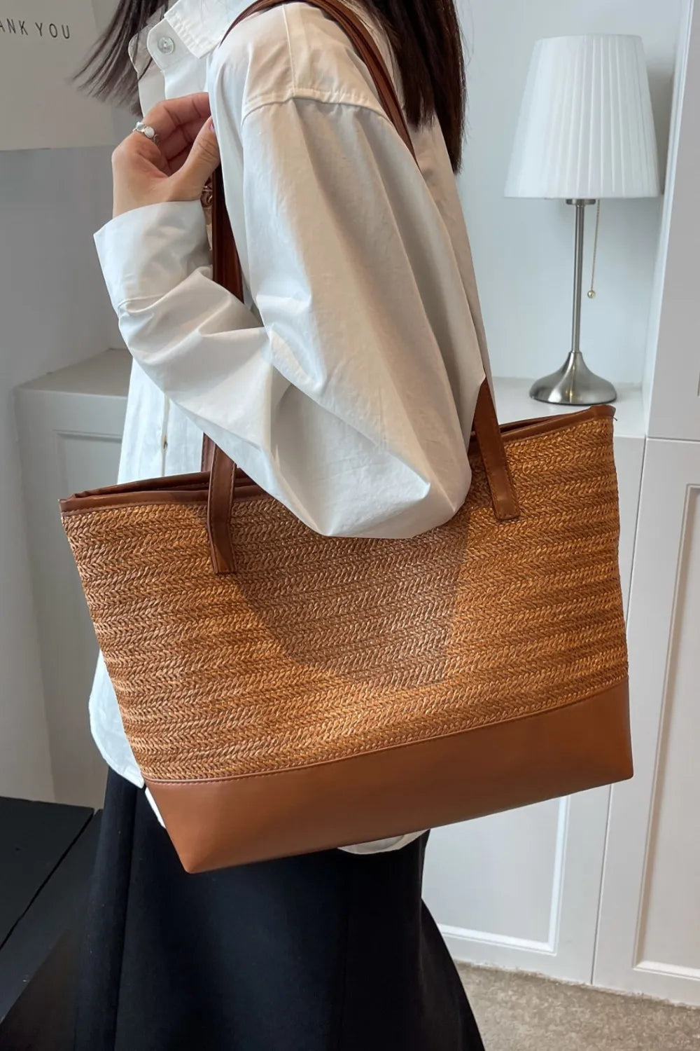 PU Leather Straps Large Tote Bag - Premium Tote Bag from Trendsi - Just $39.99! Shop now at Handbags Specialist Headquarter