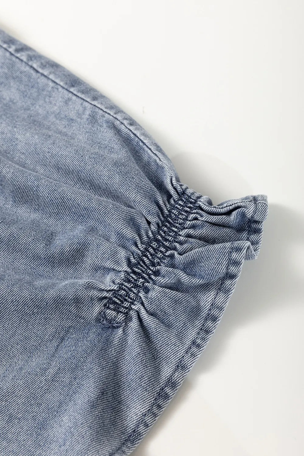 V Neck Ruffled Short Puff Sleeve Denim Top - Premium Women / Jeans & Denim from Trendsi - Just $39.06! Shop now at Handbags Specialist Headquarter