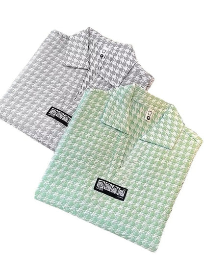 Men's Plus Size Houndstooth Pattern Short Sleeve Polo Shirt - Premium Men's Polo shirt from Trendsi - Just $22.99! Shop now at Handbags Specialist Headquarter