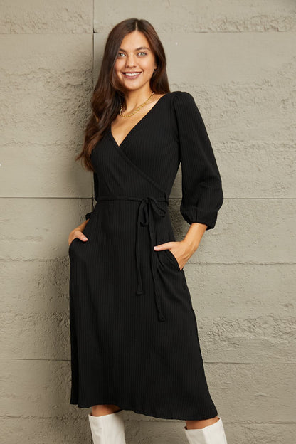 Culture Code Full Size Surplice Flare Ruching Dress - Premium Dresses from Trendsi - Just $27.99! Shop now at Handbags Specialist Headquarter